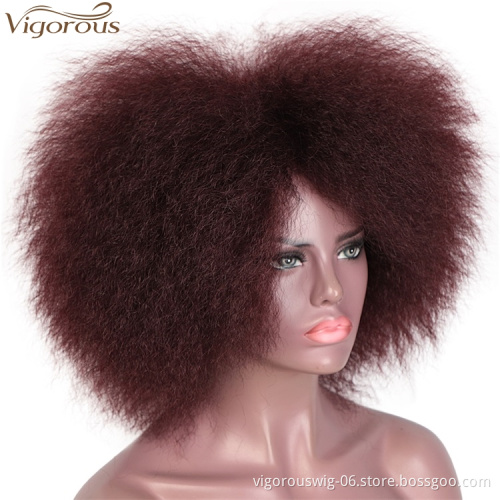 Vigorous Cheap Short Wigs Afro Kinky Straight Wigs for African American Women Honey Red Synthetic Wigs High Temperature